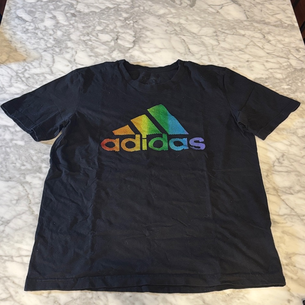 Adidas Black Tee with Multicolor Logo